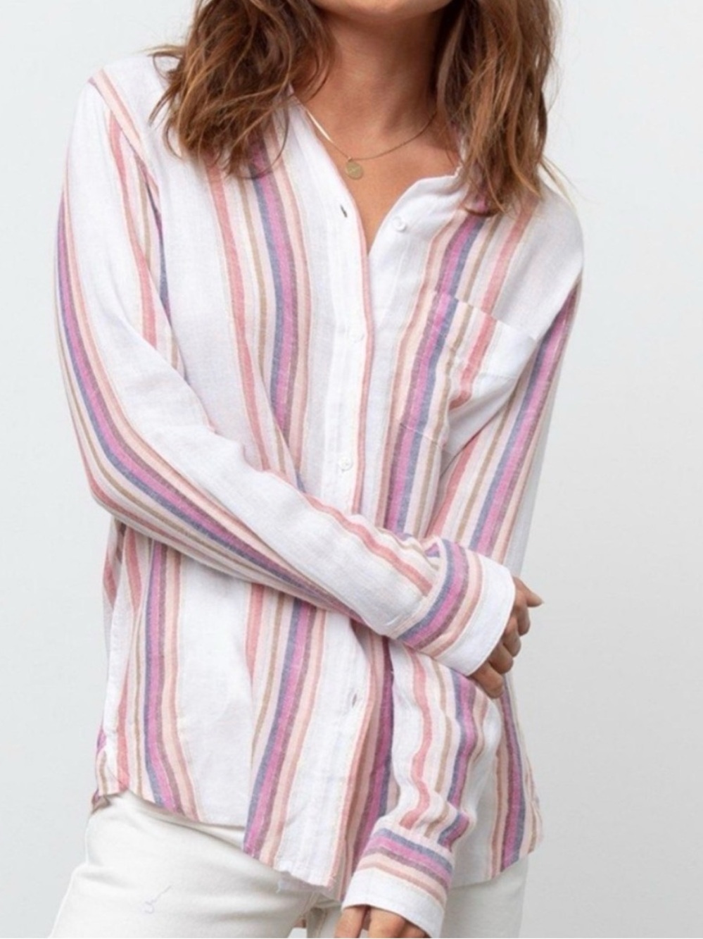 Rails Charli Jewel Stripe Shirt Size XL Button Down Lightweight Linen Blend